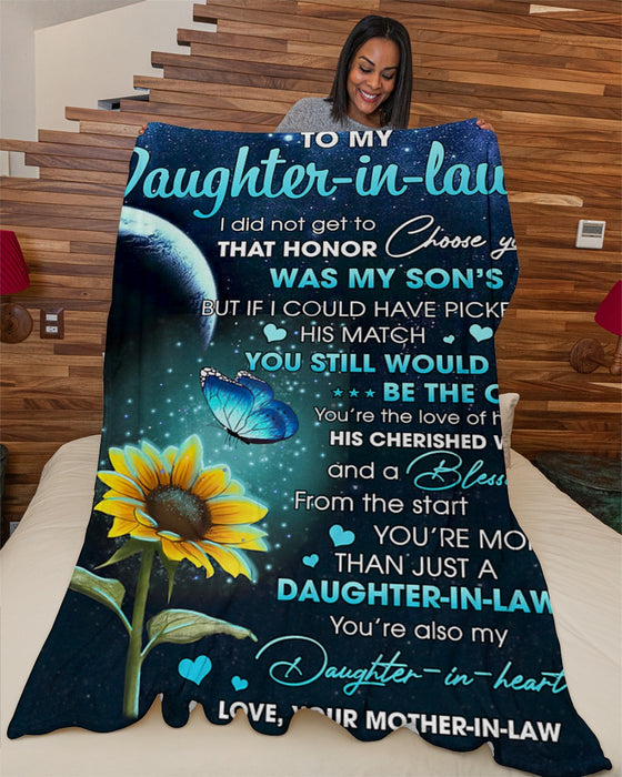 Personalized Blanket To My Daughter-in-law From Mom Sunflower And Butterfly Print Galaxy Background Custom Name