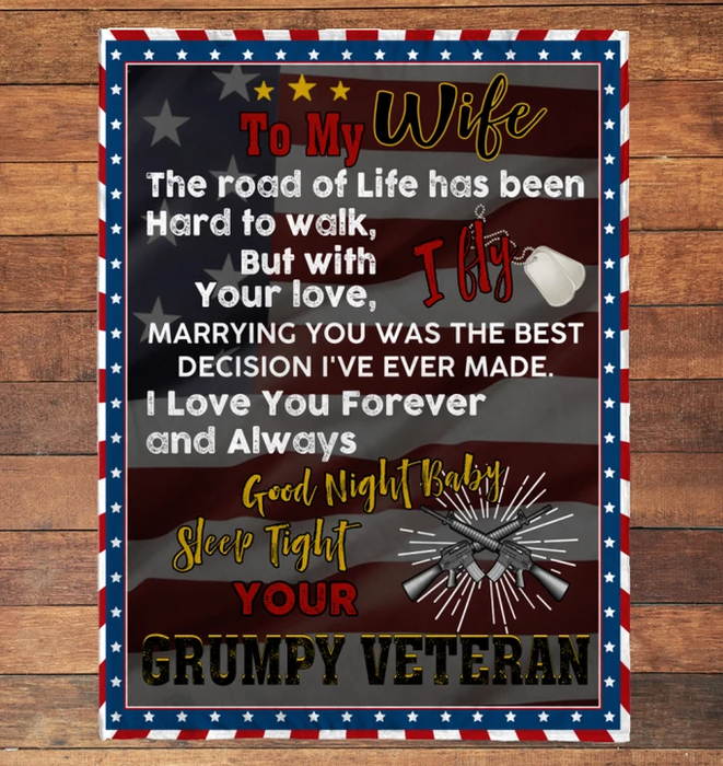 Personalized To My Wife Valentine Blanket From Husband Marrying You Was The Best Decision American Flag & Gun Printed