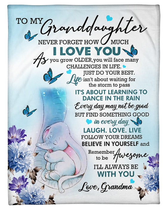 Personalized To My Granddaughter Blanket From Grandpa Grandma Cute Elephant Floral Never Forget I Love You Custom Name