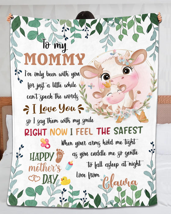 Personalized To My Mommy Blanket From Newborn Son Daughter Happy 1st Mother'S Day Cute Heifer Printed Custom Name