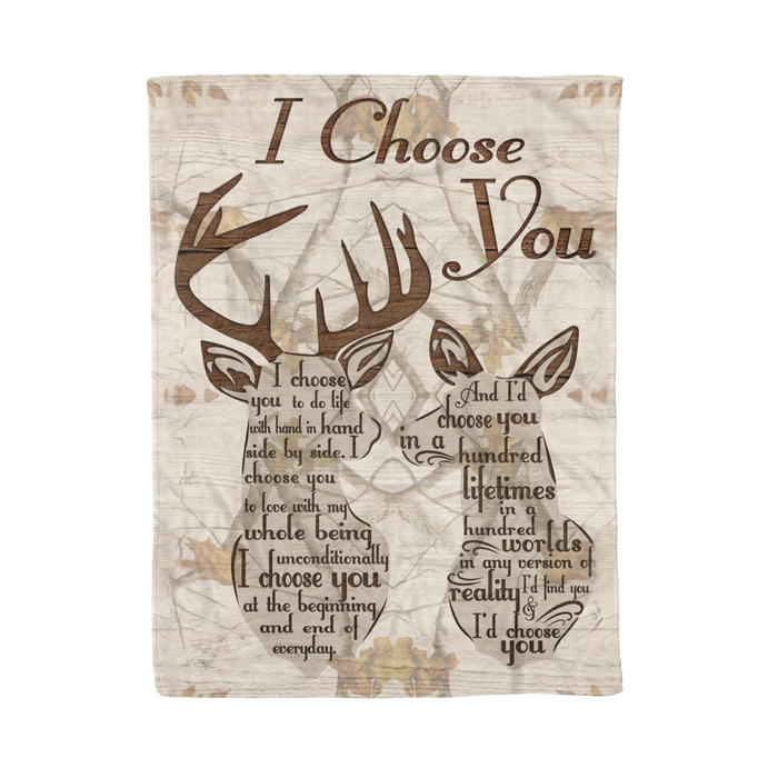 Deer Couple Camo Blanket For Couple I Choose You To Do Life With Hand In Hand Side By Side Winter Sherpa Fleece Blanket