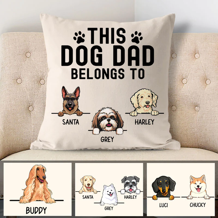 Personalized Square Pillow Gifts For Dog Owner This Dog Dad Belongs To Custom Name Sofa Cushion For Birthday