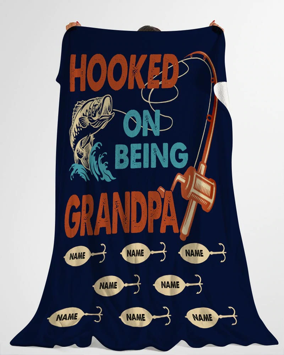 Personalized Blanket For Fishing Lover To My Grandpa From Grandkid Hooked On Being Custom Name Premium Blanket
