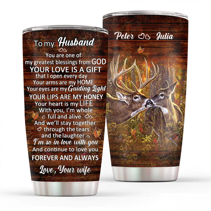 Personalized To My Husband Tumbler From Wife Hunting Deer I'm So In Love With You Custom Name Gifts For Anniversary