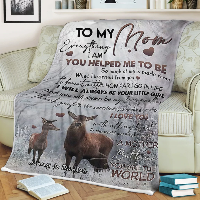 Personalized Fleece Blanket To My Mom Deer Family In The Forest Blanket For Mothers Day Custom Name