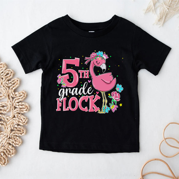 Personalized T-Shirt For Kids 5th Grade Flock Colorful Design Custom Grade Level Back To School Outfit