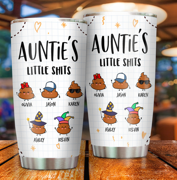 Personalized Tumbler For Aunt From Niece Nephew Auntie's Little Shits Note Background Custom Name 20oz Mothers Day Gifts