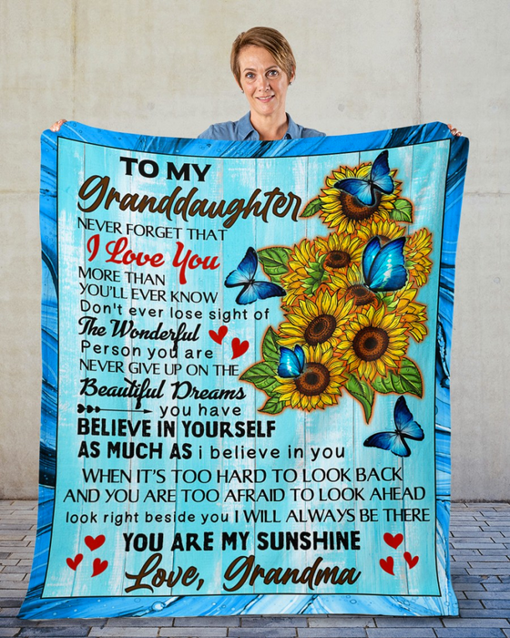 Personalized To My Granddaughter Blanket From Grandma Never Forget That I Love You Sunflower & Butterfly Printed