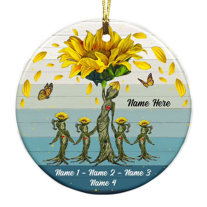Personalized Ornament For Grandma From Grandkids Sunflowers Tree Root Yellow Butterflies Custom Name Gifts For Christmas