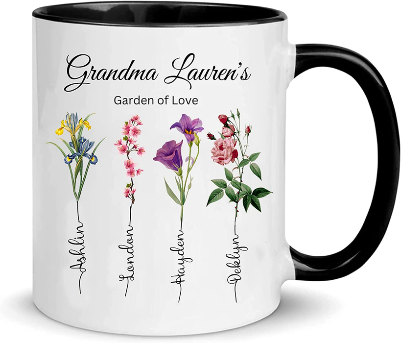 Personalized Coffee Mug Gifts For Nana Grandma's Garden Of Love Flower Custom Grandkids Name Mothers Day Accent Cup