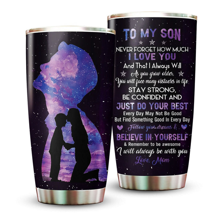Personalized To My Son Tumbler From Mom Silhouette Remember To Be Awesome Custom Name Travel Cup Gifts For Birthday