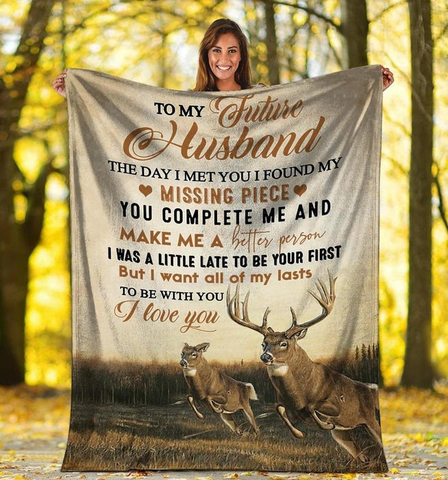 Personalized Fleece Blanket To My Husband The Day I Met You Deer Hunting Couple Blanket For Valentines Custom Name