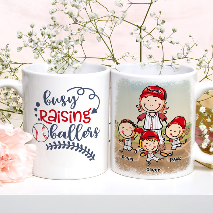 Personalized Ceramic Coffee Mug For Baseball Lovers To Mom Busy Raising Ballers Kid Print Custom Name 11 15oz Cup