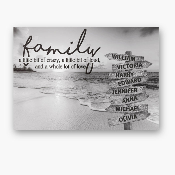 Personalized Wall Art Canvas For Family Beach Design Black And White Street Sign Poster Print Custom Multi Name