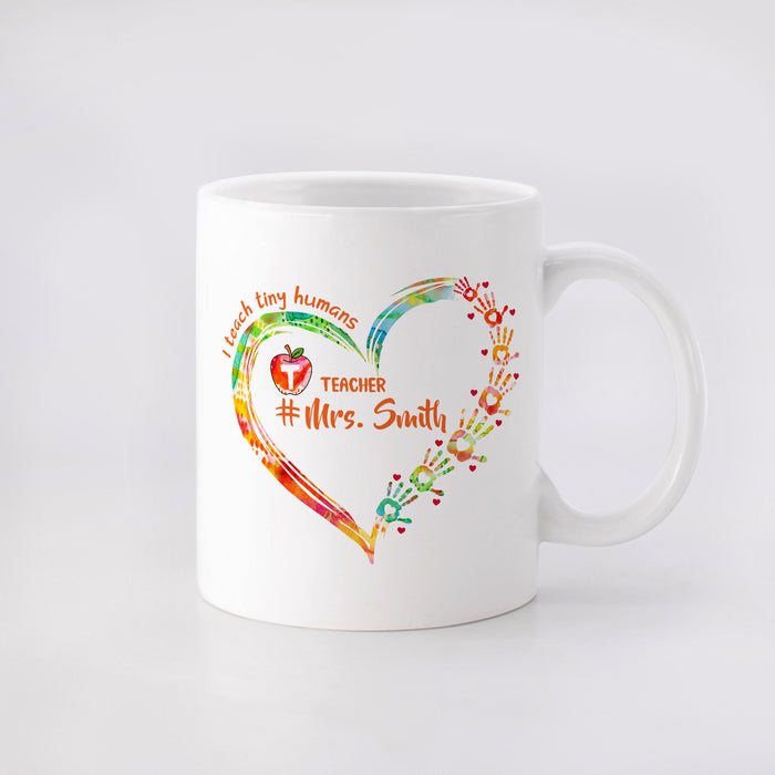 Personalized Ceramic Coffee Mug For Teachers Colorful Heart & Handprint Design Custom Name 11 15oz Back To School Cup