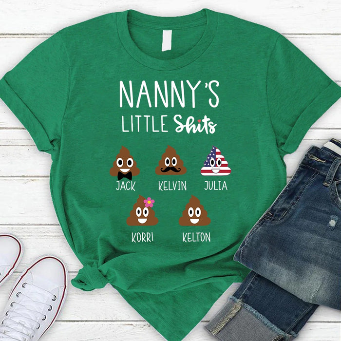 Personalized T-Shirt For Grandma Nanny's Little Shits Funny Shit Print Custom Grandkid's Name Mother's Day Shirt