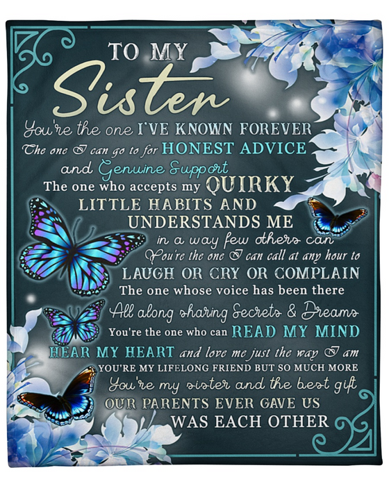 Personalized Blanket To My Sister Read My Mind Hear My Heart & Love Me Butterfly Print Custom Name Premium Blanket