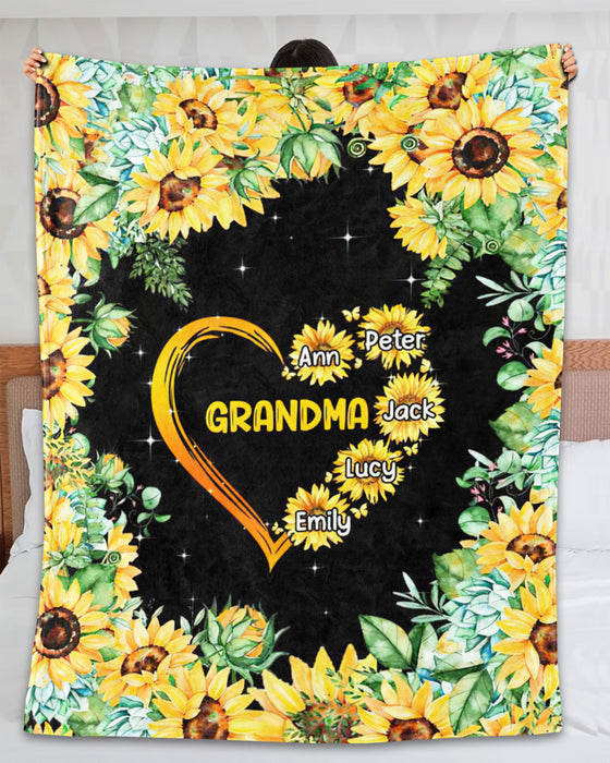 Personalized To My Grandmother Blanket From Grankids Sunflowers Florals Heart Grandma Custom Name Gifts For Christmas