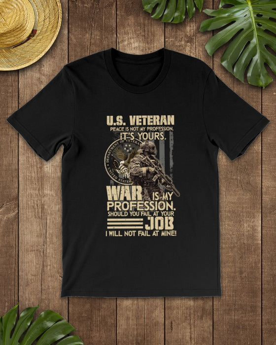 Classic T-Shirt For Men US Veteran Peace Is Not My Profession It's Your American Soldier & Eagle US Flag Printed Shirt