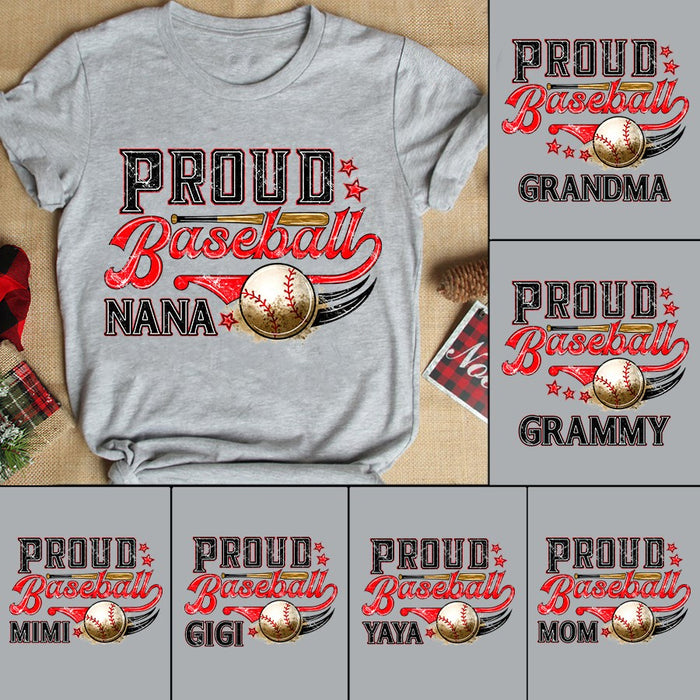 Personalized T-Shirt For Grandma Proud Baseball Nana With Bat & Ball Custom Grandma's Nickname Shirt For Baseball Lovers