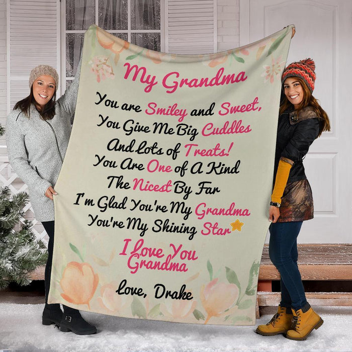 Personalized To My Grandma Flower Fleece Blanket You Are Smiley And Sweet From Granddaughter And Grandson Custom Name