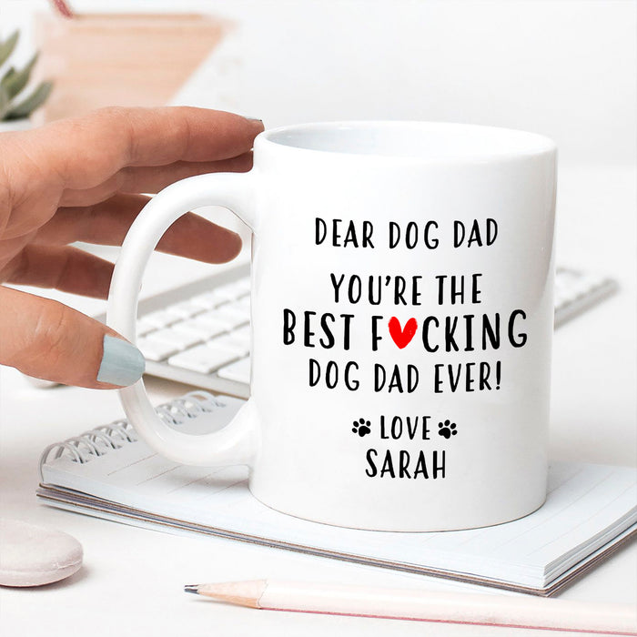 Personalized Ceramic Coffee Mug For The Best Dog Dad Ever Pawprint & Heart Printed Custom Dog's Name 11 15oz Cup