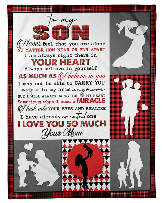 Personalized Lovely Blanket To My Son Never Feel That You Are Alone Red Checkered Frame Customized Name Blanket