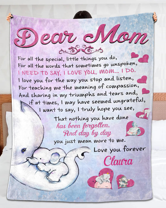 Personalized To My Mom Blanket From Son Daughter For All The Special Little Things You Do Cute Elephant Printed