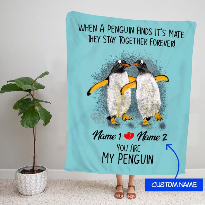 Personalized You Are My Pengiun Blanket For Husband & Wife For Valentines Penguin Couple Print Blanket Custom Name