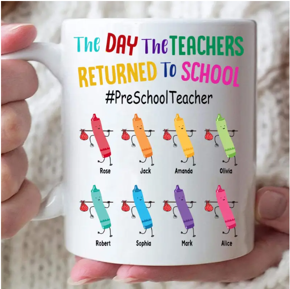 Personalized Ceramic Coffee Mug For Teachers Colorful Crayons Print Custom Name 11 15oz Back To School Cup