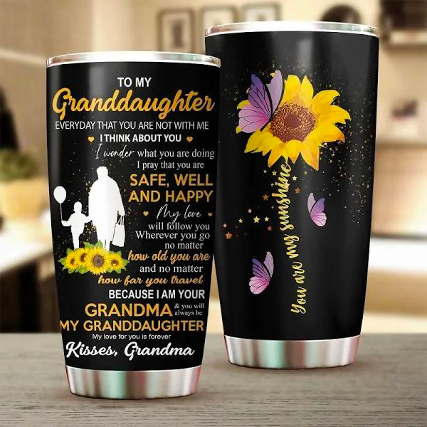 Personalized Tumbler To Granddaughter Gifts From Grandparents Pray You Safe Well Happy Sunflower Custom Name Travel Cup
