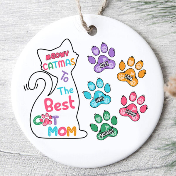 Personalized Ornament For Cat Owners Meowy Catmas To The Cat Mom Cute Paw Custom Name Tree Hanging Gifts For Christmas