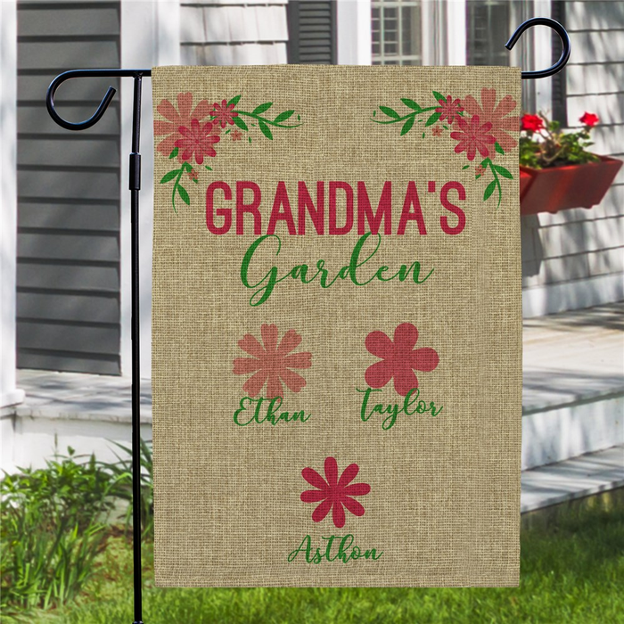 Personalized Garden Flag Grandma's Garden Cute Flowers Print Custom Grandkids Name Welcome Garden Flag