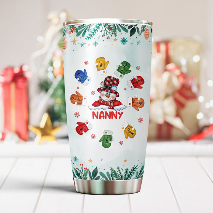 Personalized Tumbler Gifts For Grandma From Grandkids Holly Snowflake Colorful Gloves Custom Name For Christmas