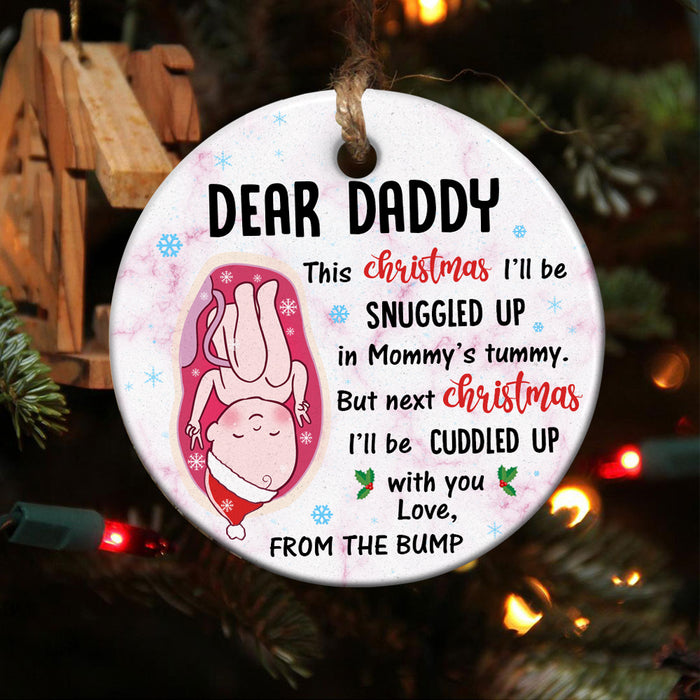 Personalized Ornament For New Dad Funny Bump I'll Be Cuddled Up With You Custom Name Hanging Tree Gifts For Christmas