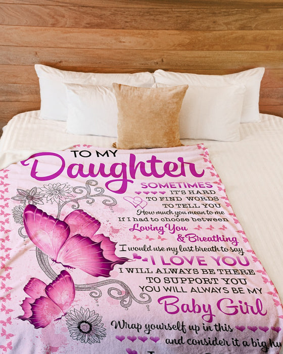 Personalized Blanket To My Daughter From Mom Hard To Find Words Beautiful Butterfly & Sunflower Print Custom Name