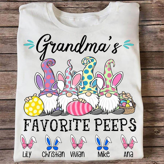 Personalized T-Shirt Grandma'S Favorite Peeps Cute Bunny Gnome & Egg Printed Custom Grandkids Name Easter Day Shirt