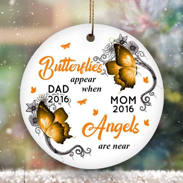 Personalized Memorial Ornament For Dad Mom In Heaven Butterflies Tendril Floral Custom Name Tree Hanging Funeral Gifts