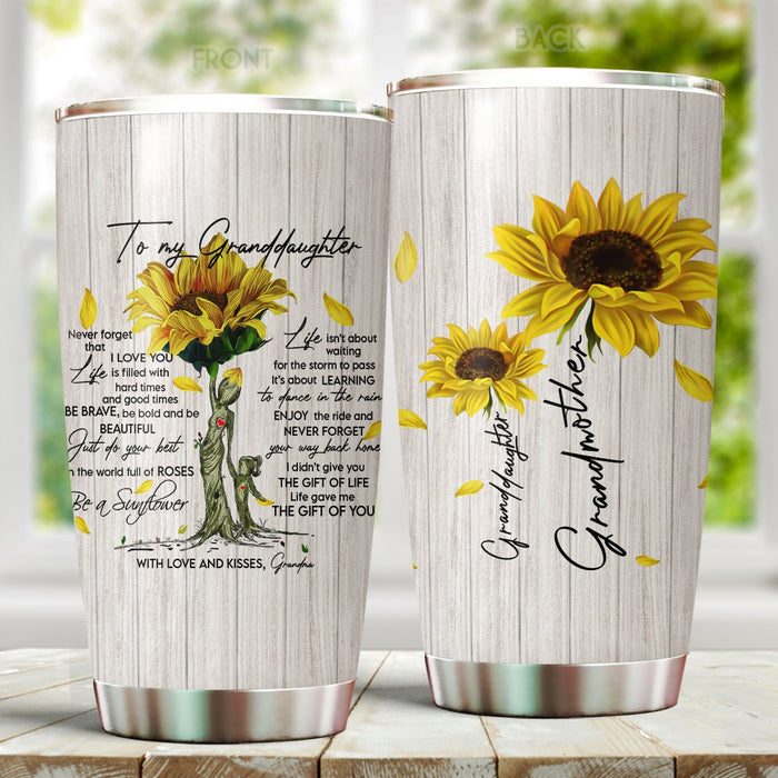 Personalized Tumbler To Granddaughter Gifts From Grandma Beautiful Human Sunflower Quotes Custom Name Travel Cup 20oz