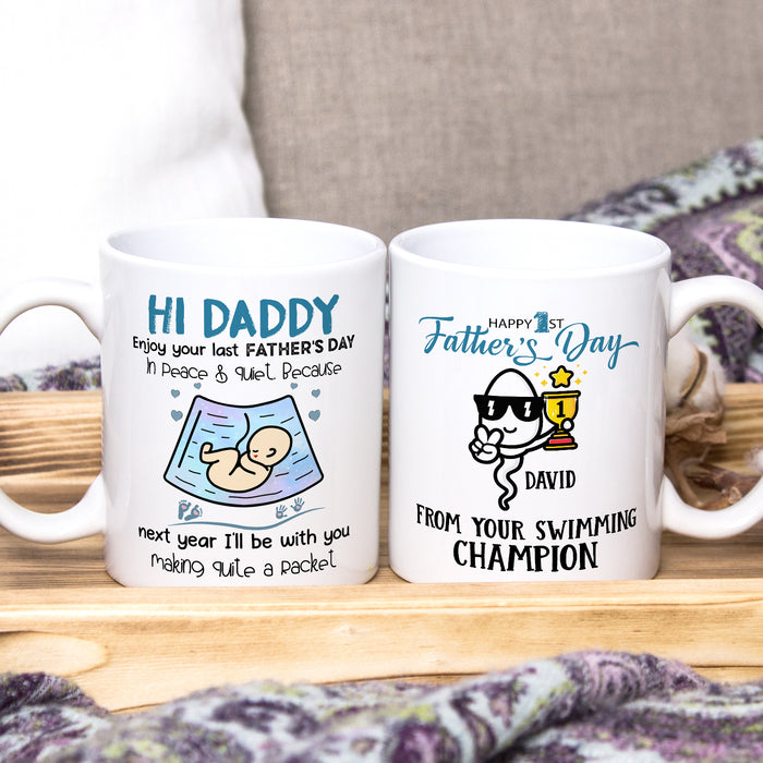 Personalized White Ceramic Coffee Mug For New Dad Hi Daddy Cute Baby Bump Custom Kids Name 11 15oz Father's Day Cup