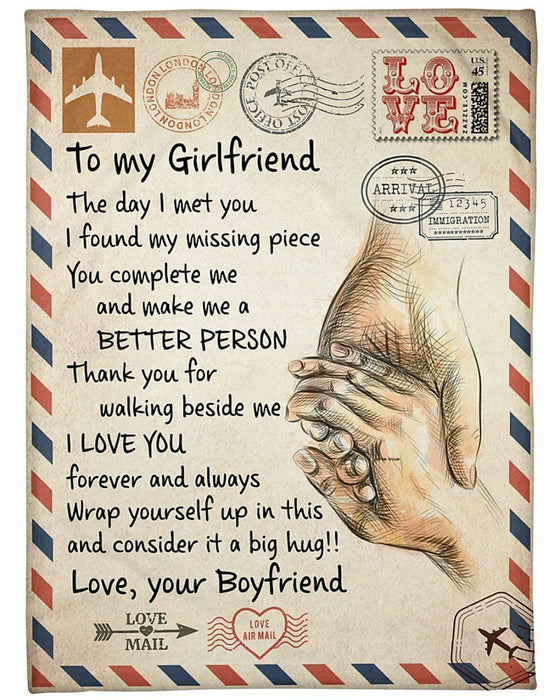 Personalized To My Girlfriend Letter Blanket From Boyfriend Thank You For Walking Beside Me Couple Hold Hand Printed