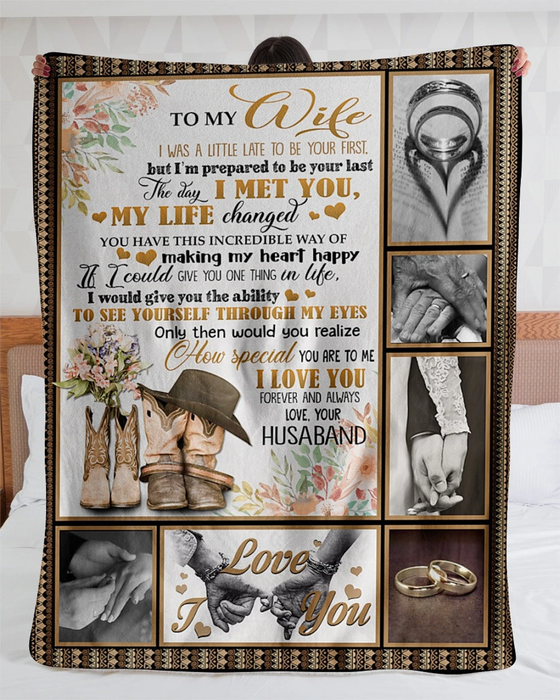 Personalized Rustic Blanket To My Wife The Day I Met You Cowboy Boots Couple Printed Custom Name Valentine Blankets