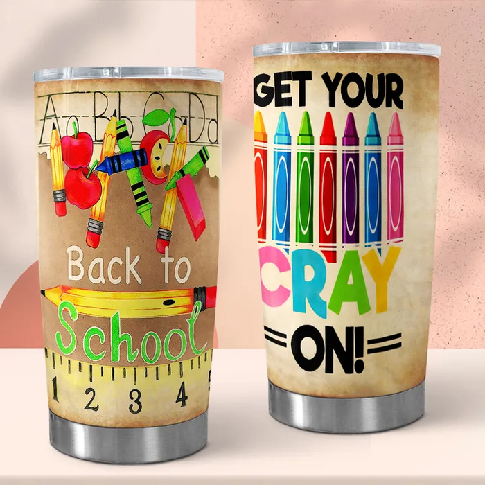 Travel Tumbler For Teacher Appreciation 20oz Novelty Cup Vintage Color Crayons Get Your Cray On Back To School Gifts