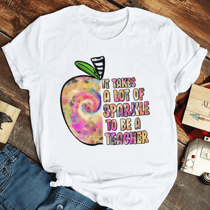 Personalized T-Shirt For Teachers It Takes A Lot Of Tie Dye Apple Design Custom Job Title Back To School Outfit