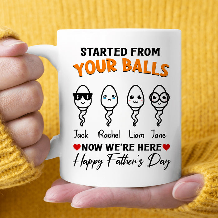 Personalized Ceramic Coffee Mug For Dad Started From Your Balls Funny Naughty Sperm Custom Kids Name 11 15oz Cup