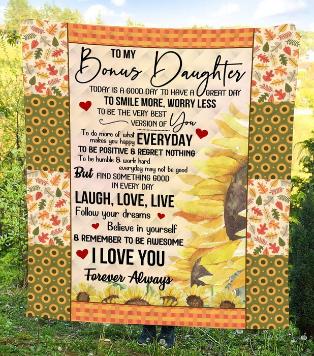 Personalized To My Stepdaughter Blanket From Step Mom Dad Sunflower Smile More Worry Less Custom Name Gifts For Birthday