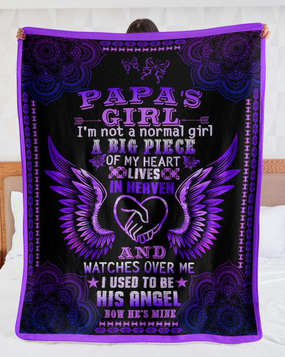 Personalized Memorial Blanket For Loss Of Grandpa Mandala Angel Wings Big Piece Of Heart Custom Name Sympathy Gifts