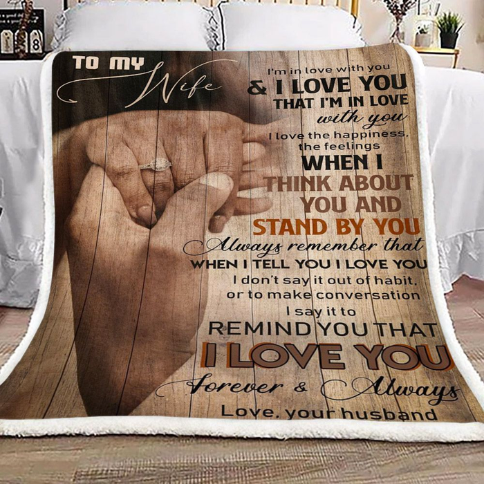 Personalized Sweet Blanket To My Wife I'M In Love With You Hand In Hand Printed Custom Name Blanket For Valentines