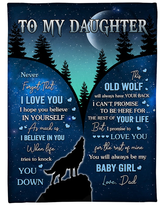 Personalized Blanket To My Daughter From Dad Wolf Under The Moon Galaxy Background Custom Name