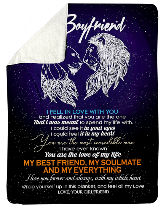 Personalized Blanket To My Boyfriend From Girlfriend My Soulmate Lion Couple Printed Galaxy Background Custom Name